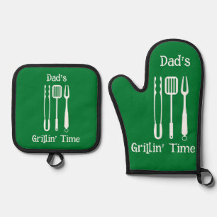 Ensemble De Gant De Cuisine Et De Manique L'heure de Grillin pour papa   Barbecue Jardin