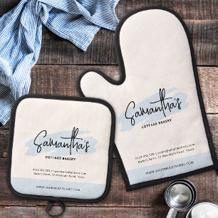 Ensemble De Gant De Cuisine Et De Manique Logo d'affaires de marque moderne Aquarelle bleu c