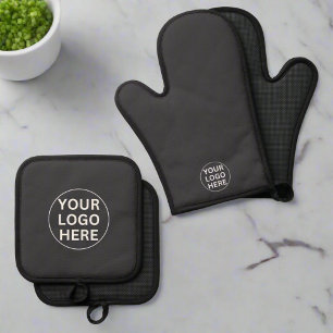 Ensemble De Gant De Cuisine Et De Manique Logo gris l Professionnel Marque d'affaires modern