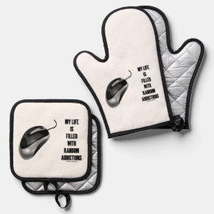 Ensemble De Gant De Cuisine Et De Manique Ma Vie Est Remplie De Souris De Toxicomanie Aléato