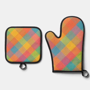 Ensemble De Gant De Cuisine Et De Manique Madras Breeze - Diagonal Plaid Four Mitt & Pot Hol