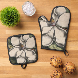 Ensemble De Gant De Cuisine Et De Manique Magnolia Vintage