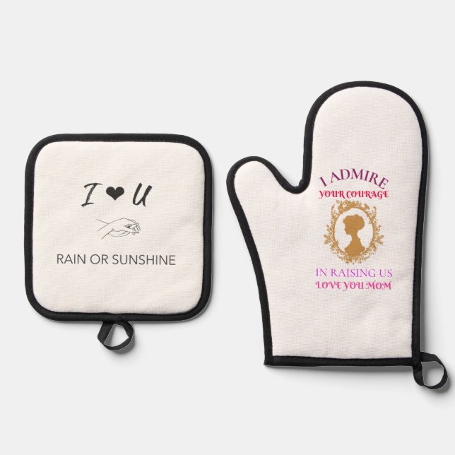 Ensemble De Gant De Cuisine Et De Manique maman courageuse (Recto)