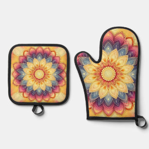 Ensemble De Gant De Cuisine Et De Manique Mandala Gants au four