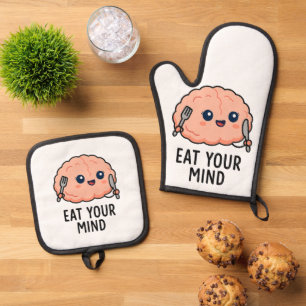 Ensemble De Gant De Cuisine Et De Manique Mangez votre ticker mental - Cerveau mignon