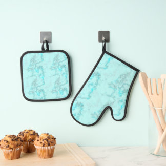 Ensemble De Gant De Cuisine Et De Manique Marbre bleu