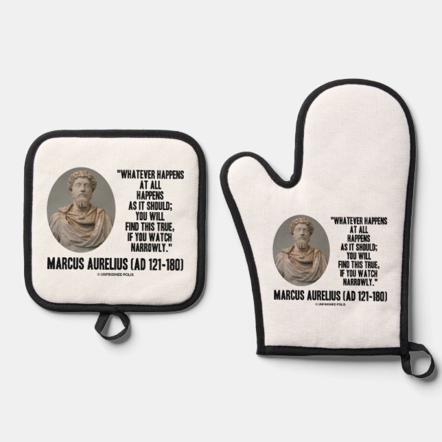 Ensemble De Gant De Cuisine Et De Manique Marcus Aurelius Quoi Qu'Il Arrive, Quoi Qu'Il Arri (Recto)