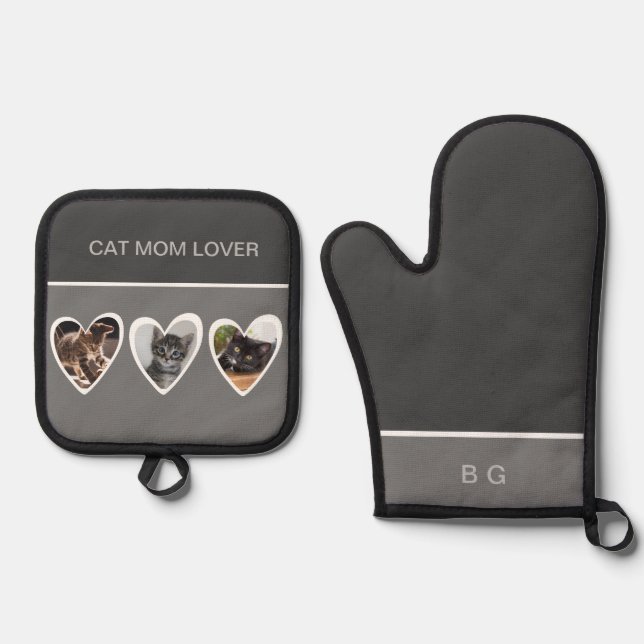 Ensemble De Gant De Cuisine Et De Manique Meilleur chat maman amant & 3 chat photo (Recto)