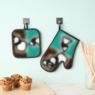 Ensemble De Gant De Cuisine Et De Manique Message dans une bouteille : Brown Abstrait, Turqu
