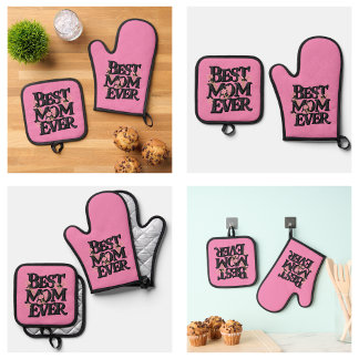 Ensemble De Gant De Cuisine Et De Manique Mignonne Meilleure Maman Rose