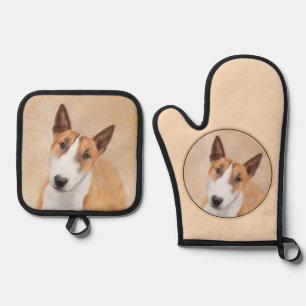 Ensemble De Gant De Cuisine Et De Manique Miniature Bull Terrier Peinture Chien Art original