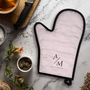 Ensemble De Gant De Cuisine Et De Manique Minimal Pastel rose initial et personnalisé