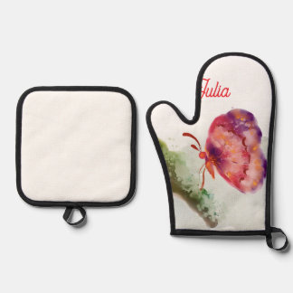 Ensemble De Gant De Cuisine Et De Manique Mitten vibrant papillon et porte-pot de four