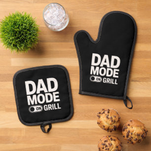Ensemble De Gant De Cuisine Et De Manique Mode Papa Grill Allumé Citation Drôle de Papa BBQ