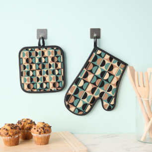 Ensemble De Gant De Cuisine Et De Manique Modèle abstrait géométrique moderne du milieu du s