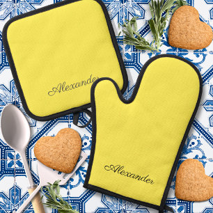 Ensemble De Gant De Cuisine Et De Manique Modèle jaune clair moderne, Script noir