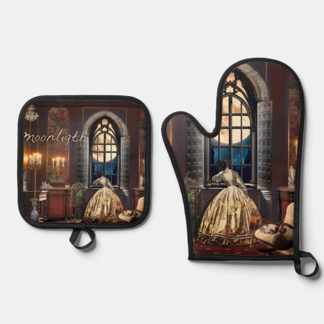 Ensemble De Gant De Cuisine Et De Manique Moonlight (Recto)