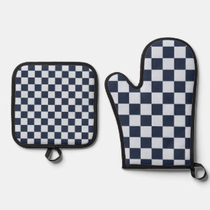 Ensemble De Gant De Cuisine Et De Manique Motif à carreaux avec rinçage en denim