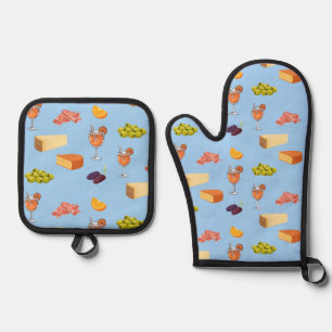 Ensemble De Gant De Cuisine Et De Manique Motif Aperol et Fromage