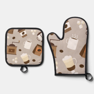 Ensemble De Gant De Cuisine Et De Manique Motif café