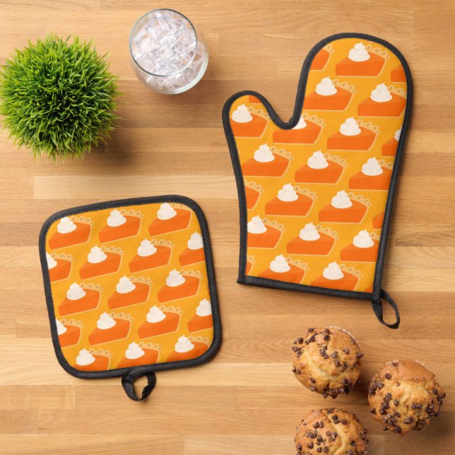 Ensemble De Gant De Cuisine Et De Manique Motif citrouille (De haut en bas)