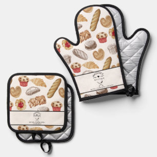Ensemble De Gant De Cuisine Et De Manique Motif de boulon de pain de texte personnalisé