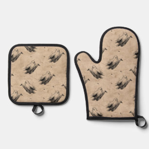 Ensemble De Gant De Cuisine Et De Manique Motif de fantôme Vintage rustique (2)