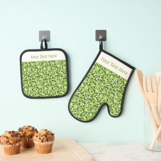 Ensemble De Gant De Cuisine Et De Manique Motif de gribouillis à pois verts fantaisistes