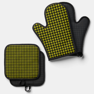 Ensemble De Gant De Cuisine Et De Manique Motif de tissage noir jaune