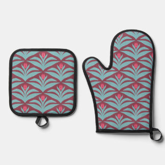 Ensemble De Gant De Cuisine Et De Manique Motif de tulipe vintage moderne