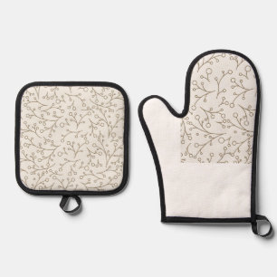 Ensemble De Gant De Cuisine Et De Manique Motif de vigne de baie botanique d'art de ligne ma