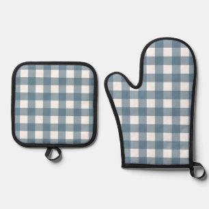 Ensemble De Gant De Cuisine Et De Manique Motif En vichy bleu