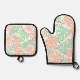 Ensemble De Gant De Cuisine Et De Manique motif feuille