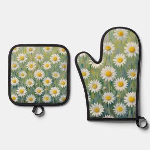 Ensemble De Gant De Cuisine Et De Manique Motif floral impressionniste de prairie de pâquere