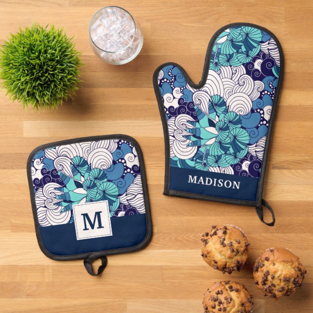 Ensemble De Gant De Cuisine Et De Manique Motif Funky Seashell (De haut en bas)