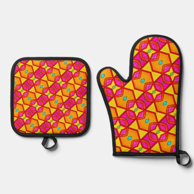Ensemble De Gant De Cuisine Et De Manique Motif gai (Recto)