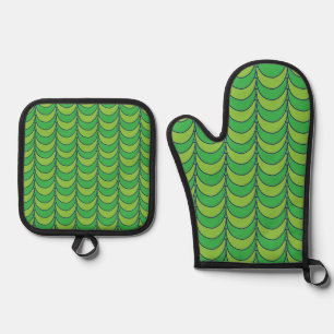 Ensemble De Gant De Cuisine Et De Manique Motif géométrique demi-cercle vert géométrique