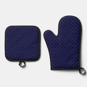 Ensemble De Gant De Cuisine Et De Manique Motif géométrique islamique bleu foncé