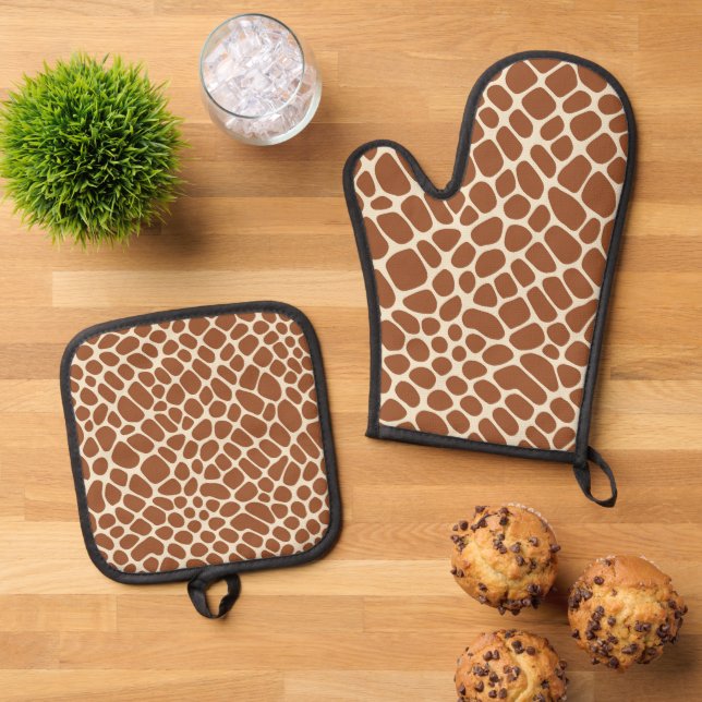 Ensemble De Gant De Cuisine Et De Manique Motif Giraffe (De haut en bas)