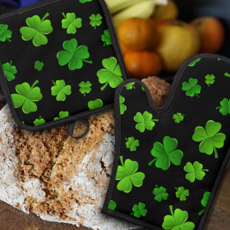 Ensemble De Gant De Cuisine Et De Manique Motif irlandais à quatre feuilles