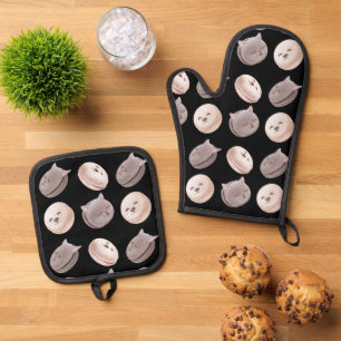 Ensemble De Gant De Cuisine Et De Manique Motif Macaron