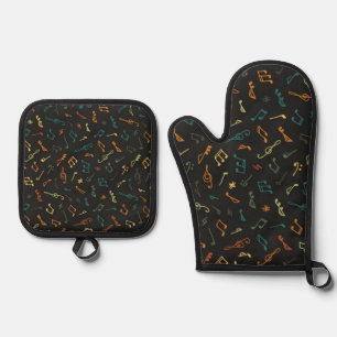 Ensemble De Gant De Cuisine Et De Manique Motif musical