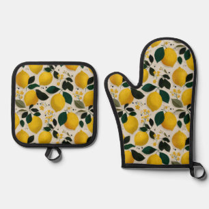 Ensemble De Gant De Cuisine Et De Manique Motif sans couture de citron botanique vintage