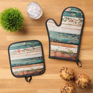 Ensemble De Gant De Cuisine Et De Manique Motifs mixtes shabby chic