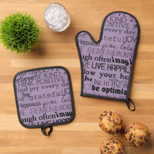Ensemble De Gant De Cuisine Et De Manique Mots Inspirants Violet Noir