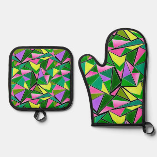 Ensemble De Gant De Cuisine Et De Manique Multicolored bright neon geometric pattern