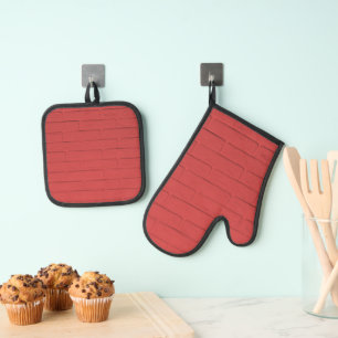 Ensemble De Gant De Cuisine Et De Manique mur de briques rouges