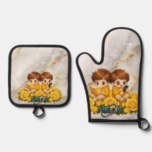 Ensemble De Gant De Cuisine Et De Manique Neos Kawaii Zodiaque Gémeaux