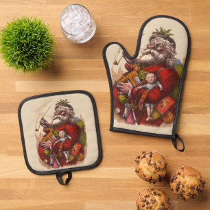 Ensemble De Gant De Cuisine Et De Manique Noël Vintage, Jouets de tuyaux du Père Noël victor