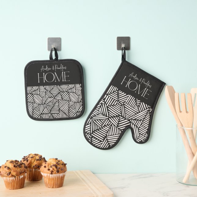 Ensemble De Gant De Cuisine Et De Manique Noir et blanc moderne géométrique maison minimale (In situ (suspendu))